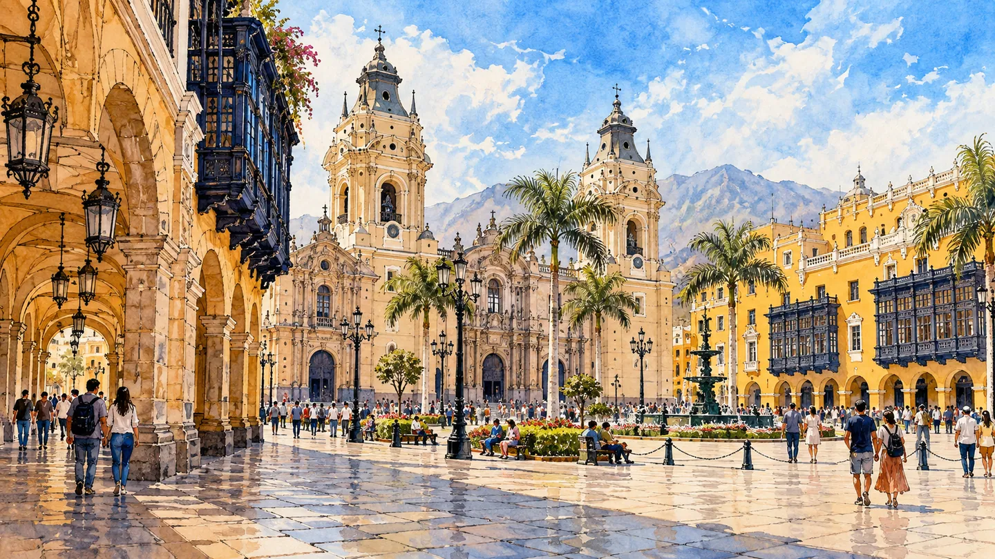 Ilustración del patrimonio urbano del Centro Histórico de Lima.