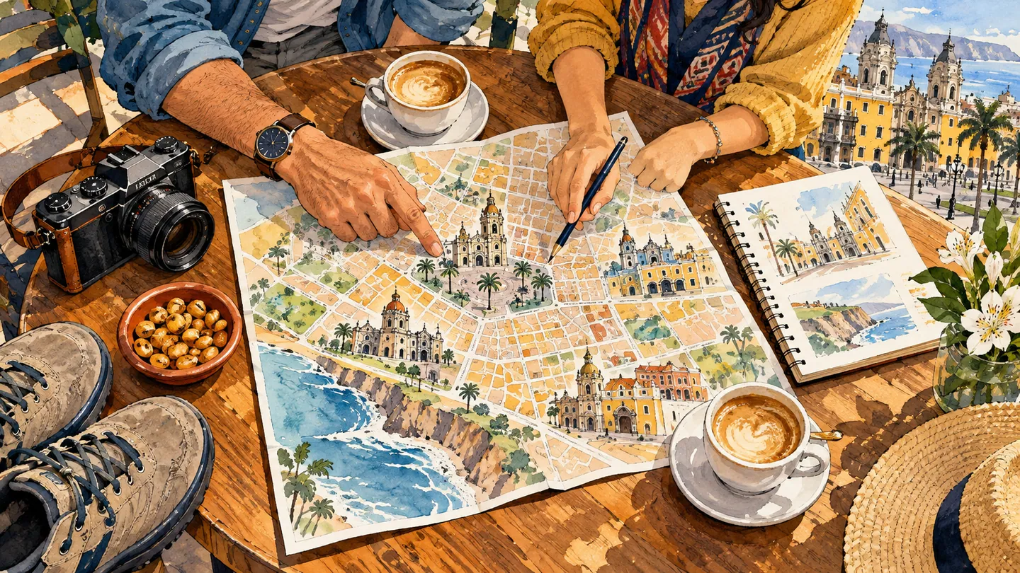 Ilustración de personas preparando un paseo cultural.